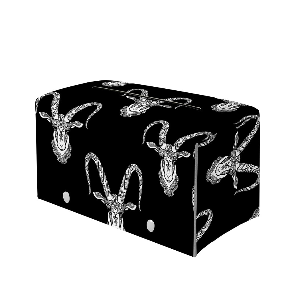 White And Black Capricorn Sign Print Leather Tissue Box Cover