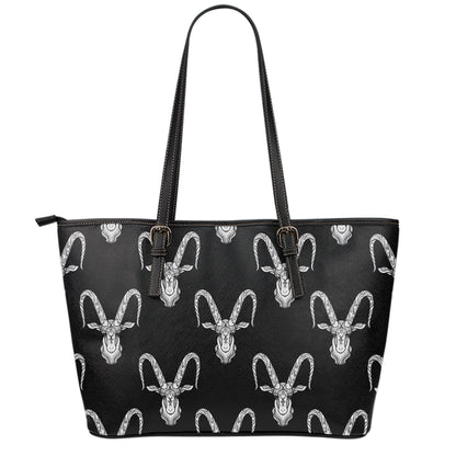 White And Black Capricorn Sign Print Leather Tote Bag