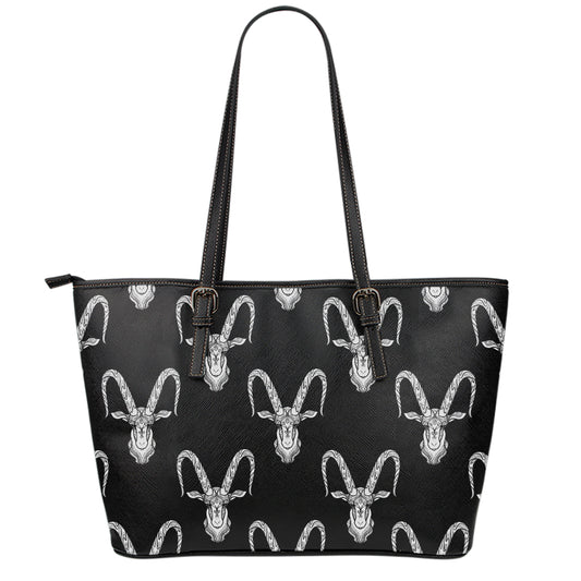 White And Black Capricorn Sign Print Leather Tote Bag
