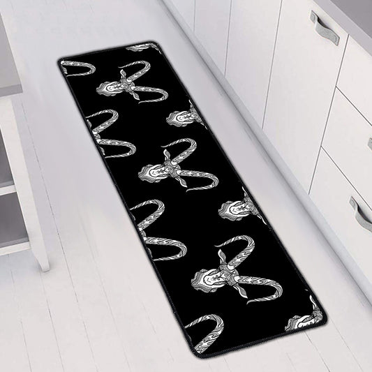 White And Black Capricorn Sign Print Long Kitchen Mat