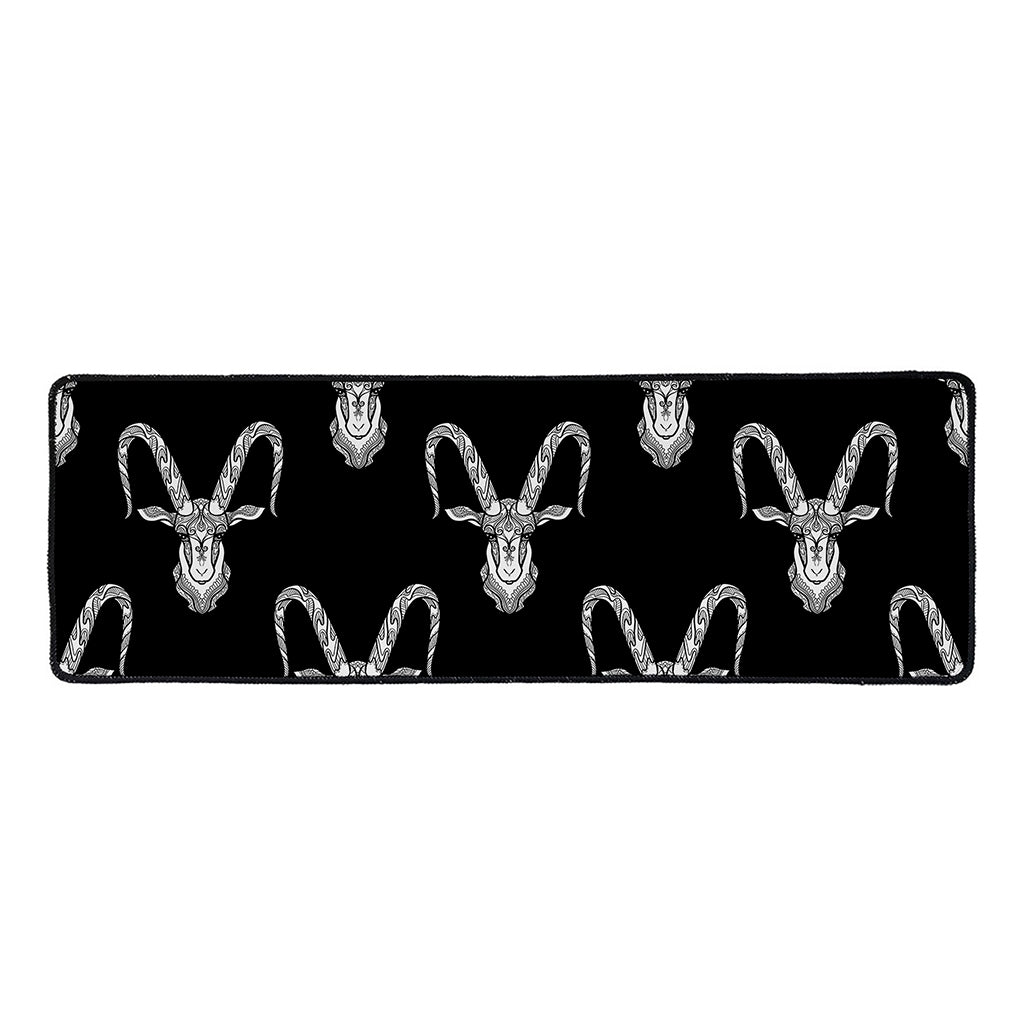 White And Black Capricorn Sign Print Long Kitchen Mat