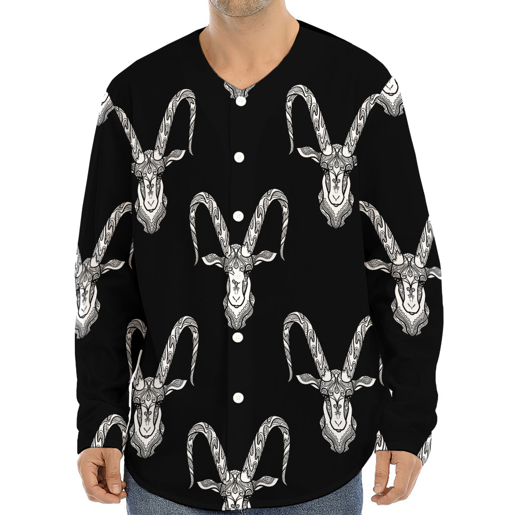 White And Black Capricorn Sign Print Long Sleeve Baseball Jersey