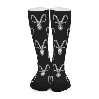 White And Black Capricorn Sign Print Long Socks