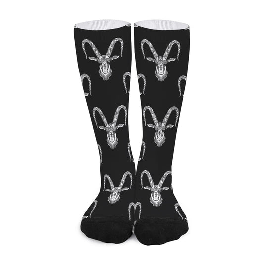 White And Black Capricorn Sign Print Long Socks