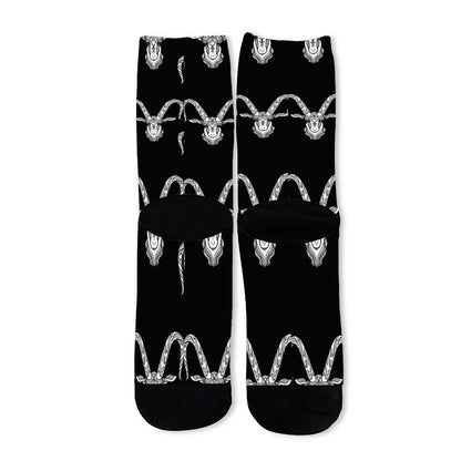 White And Black Capricorn Sign Print Long Socks
