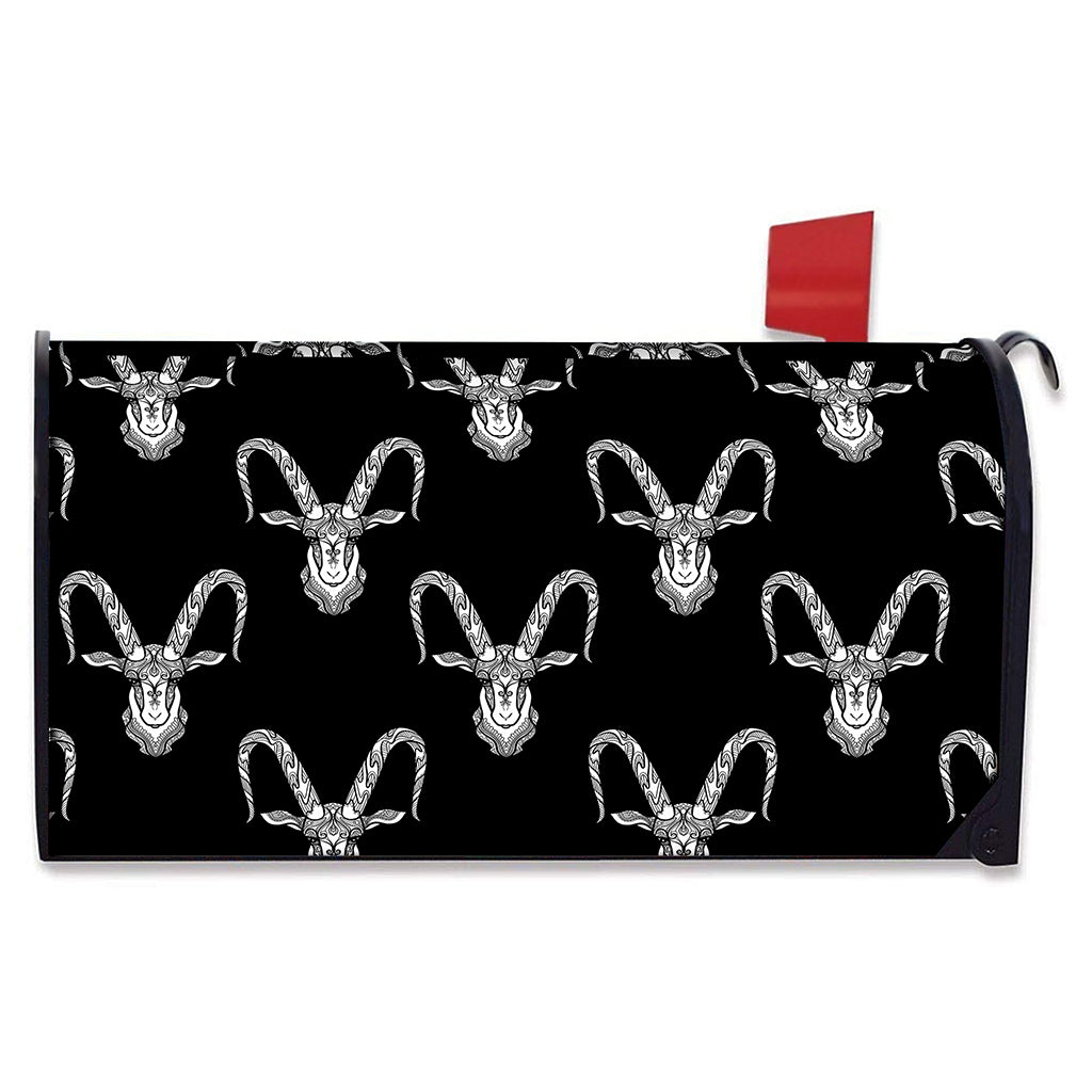 White And Black Capricorn Sign Print Mailbox Cover