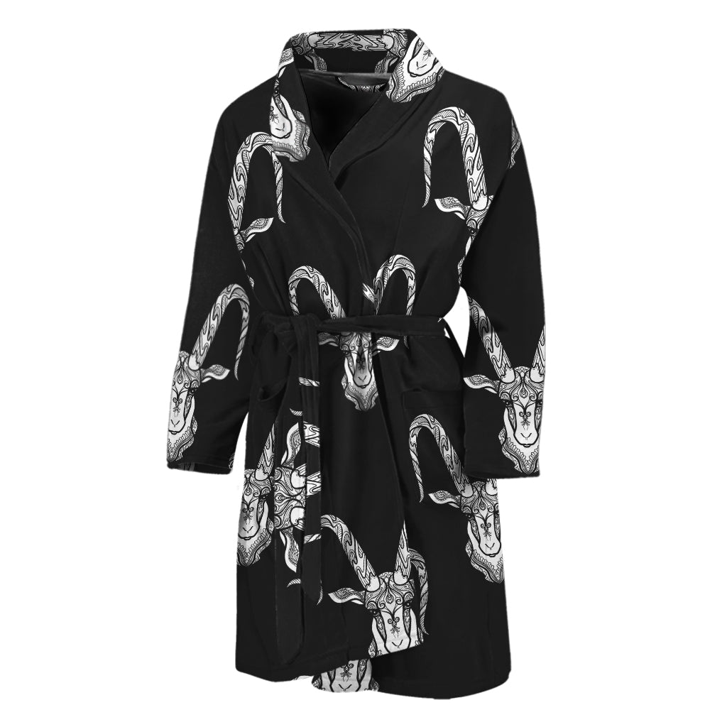 White And Black Capricorn Sign Print Men's Bathrobe