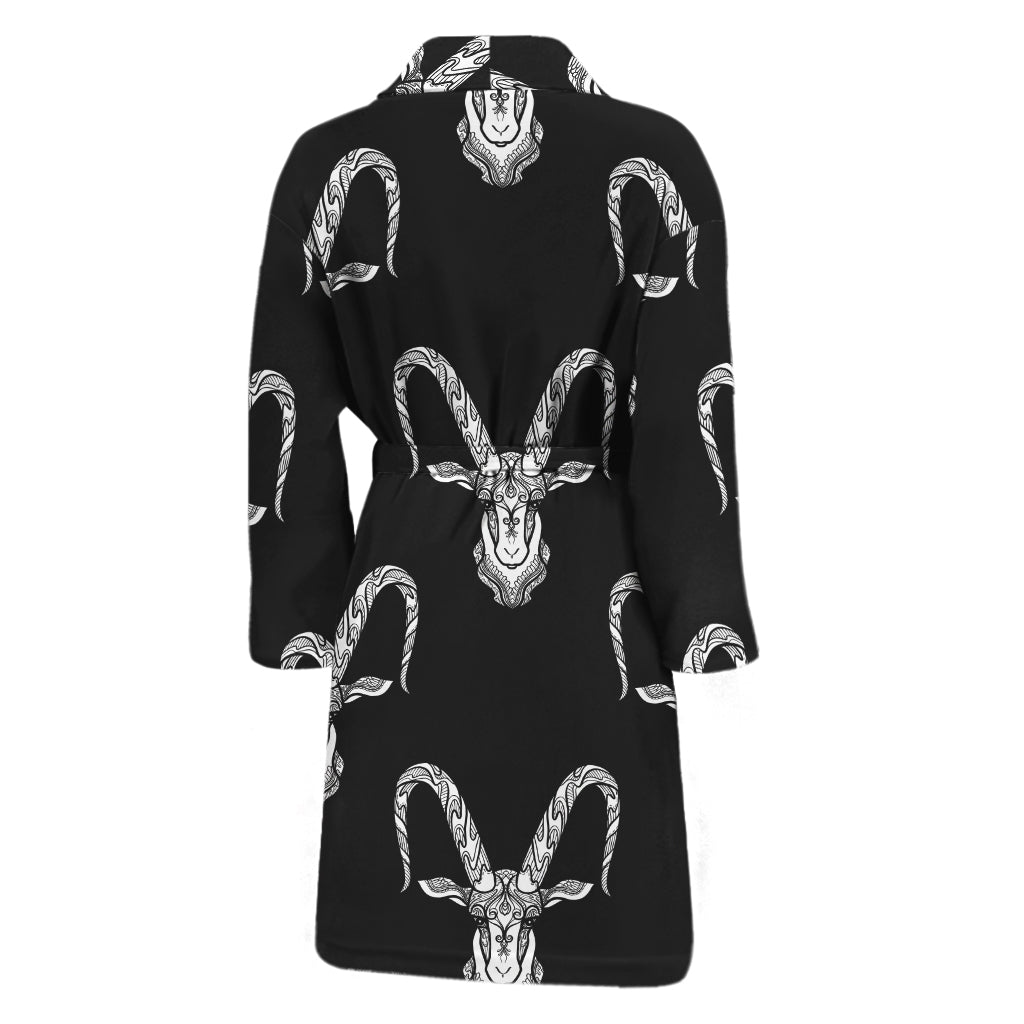 White And Black Capricorn Sign Print Men's Bathrobe