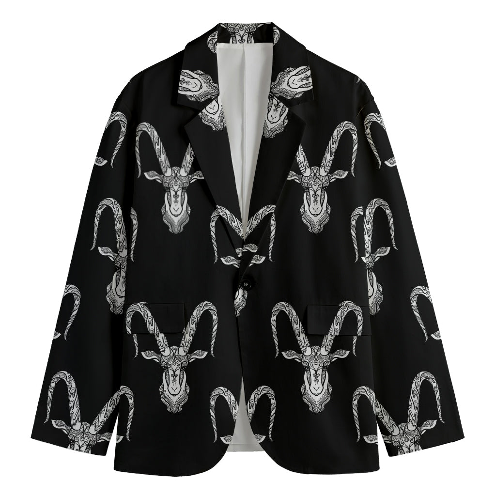 White And Black Capricorn Sign Print Men's Blazer