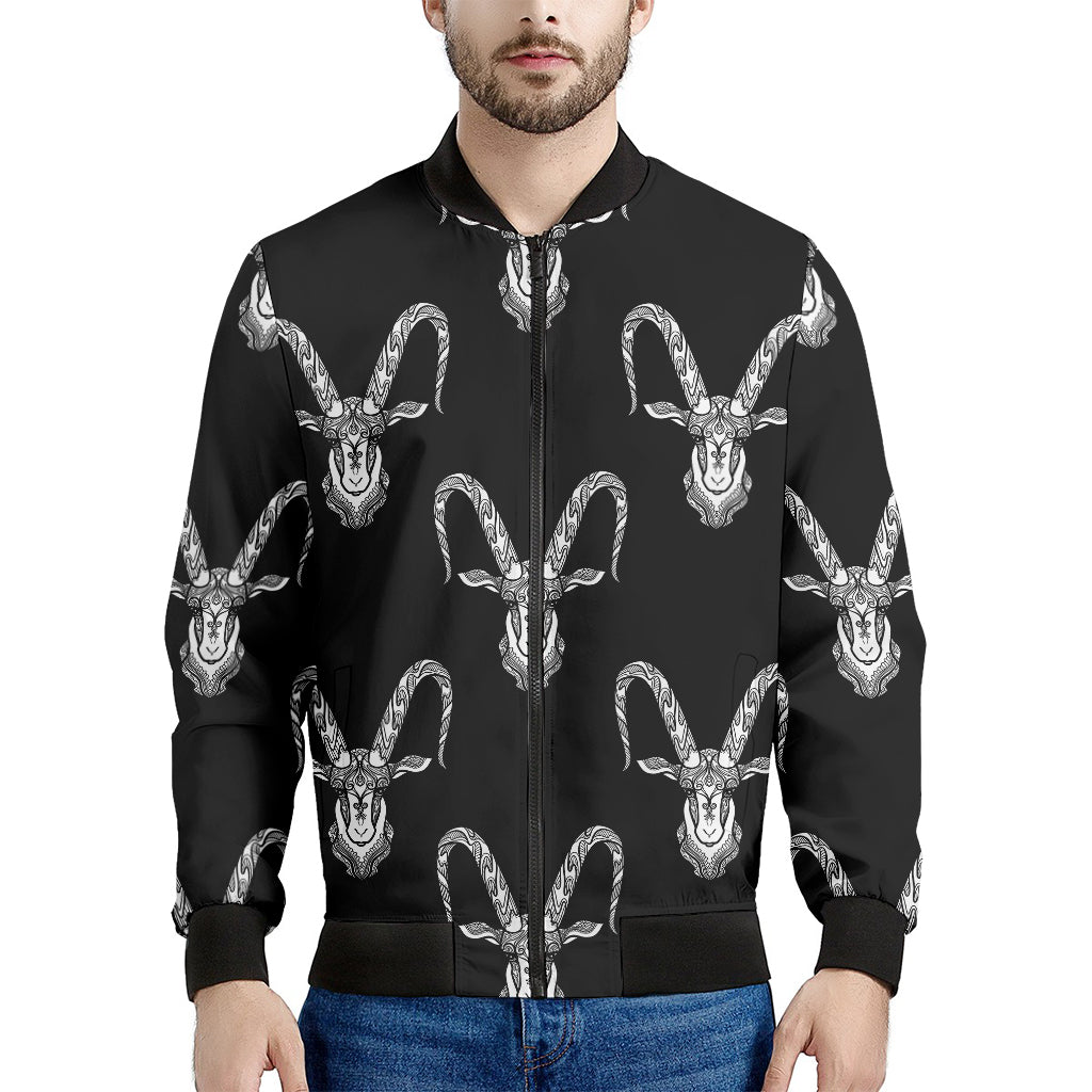 White And Black Capricorn Sign Print Men's Bomber Jacket