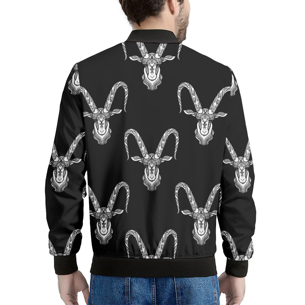White And Black Capricorn Sign Print Men's Bomber Jacket