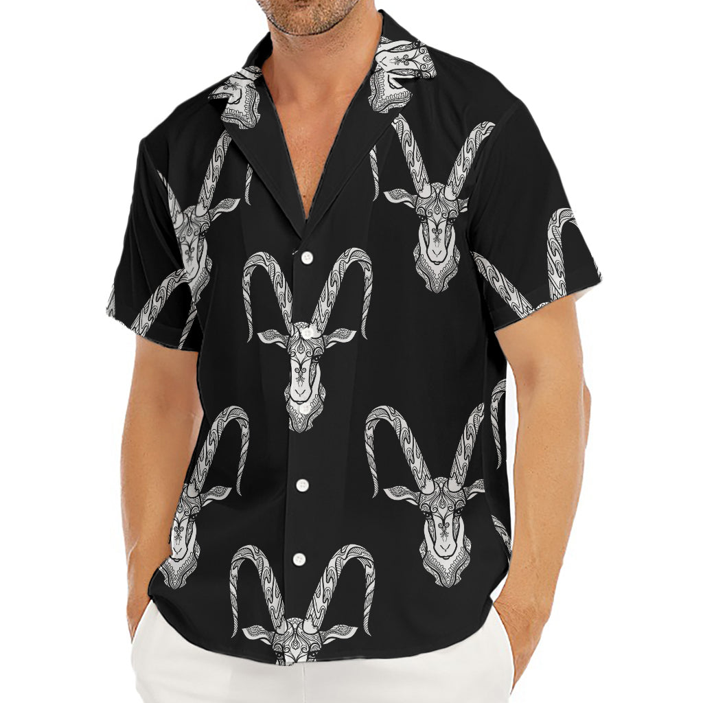 White And Black Capricorn Sign Print Men's Deep V-Neck Shirt