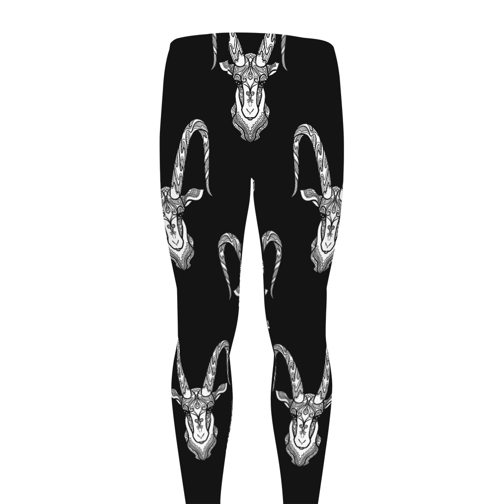 White And Black Capricorn Sign Print Men's leggings