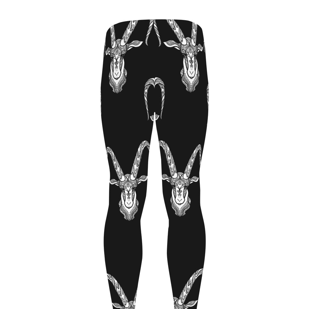 White And Black Capricorn Sign Print Men's leggings