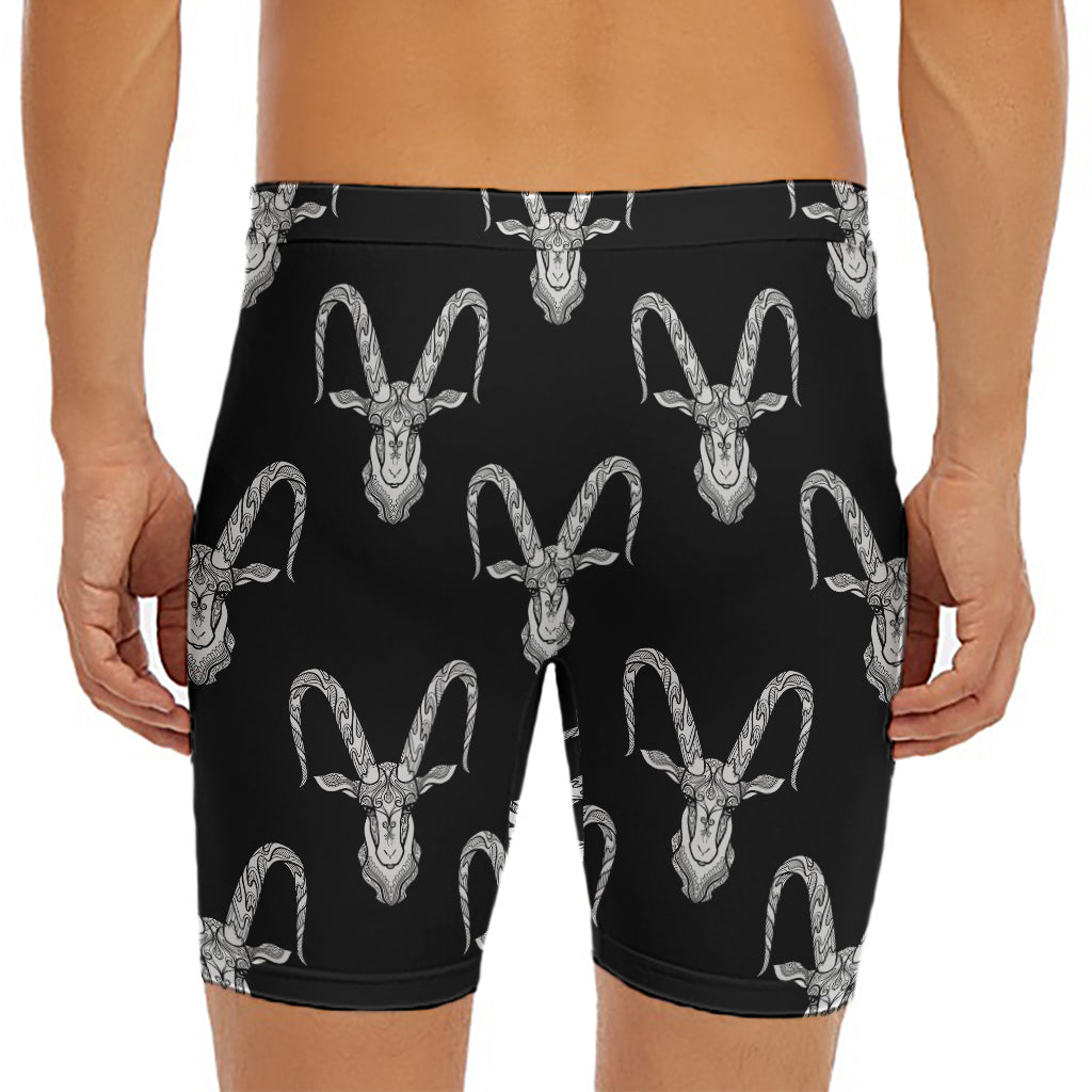 White And Black Capricorn Sign Print Men's Long Boxer Briefs