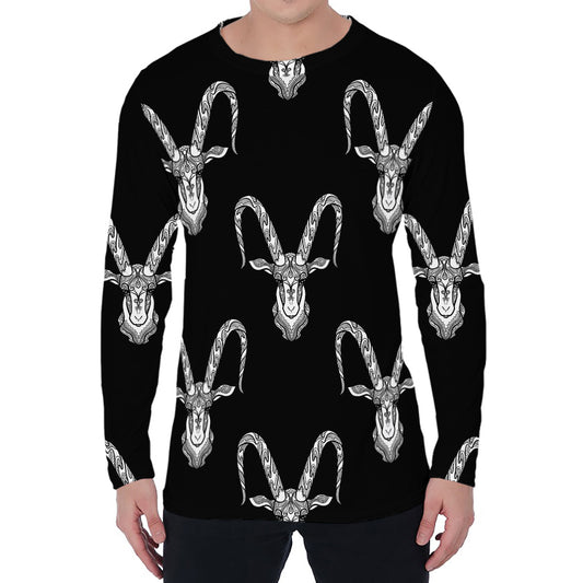 White And Black Capricorn Sign Print Men's Long Sleeve T-Shirt