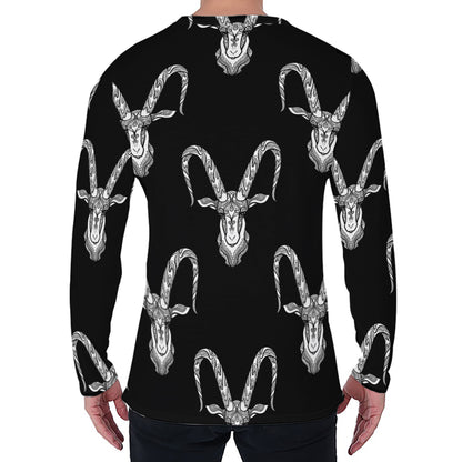 White And Black Capricorn Sign Print Men's Long Sleeve T-Shirt
