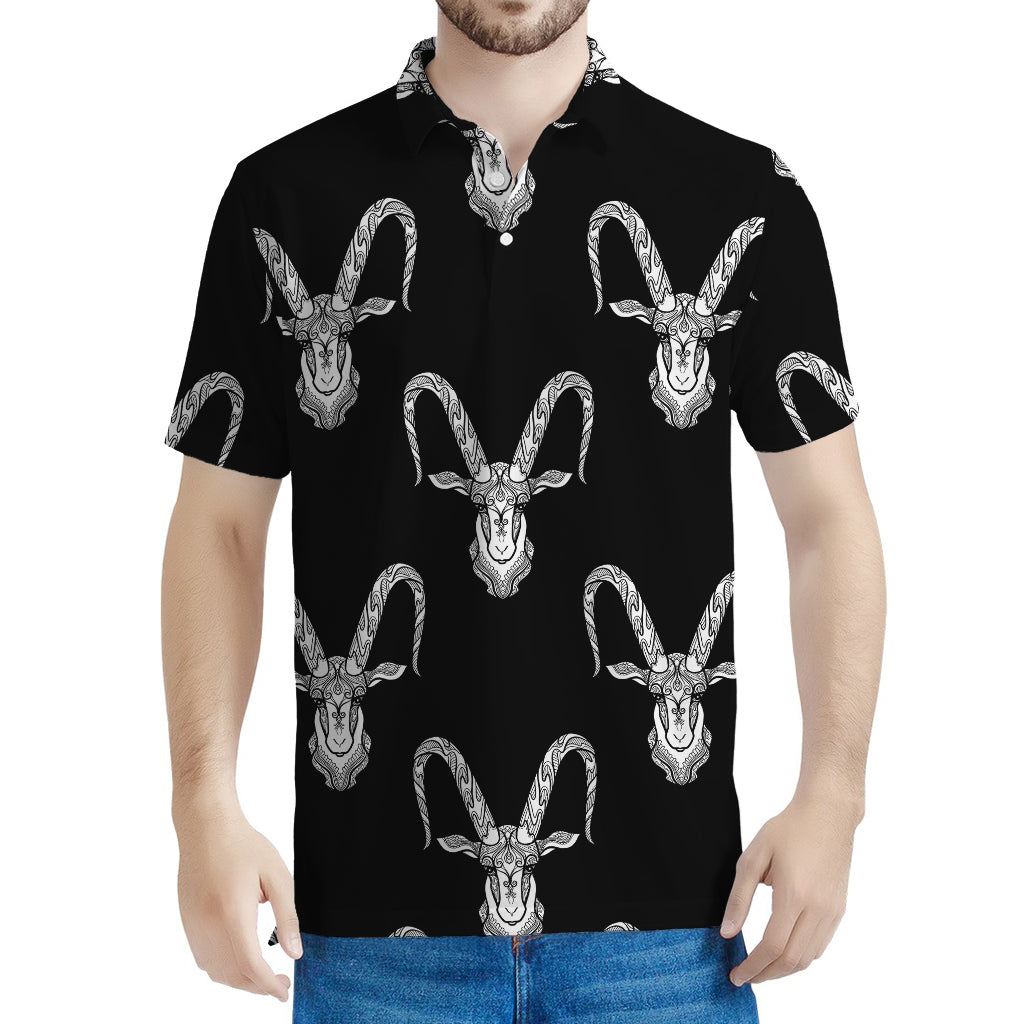 White And Black Capricorn Sign Print Men's Polo Shirt
