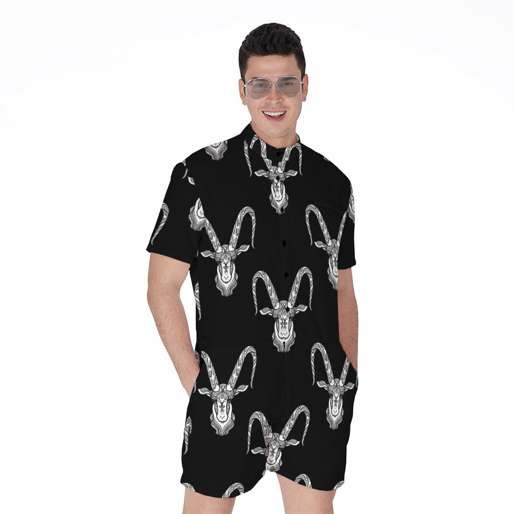 White And Black Capricorn Sign Print Men's Rompers