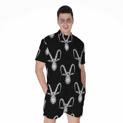 White And Black Capricorn Sign Print Men's Rompers