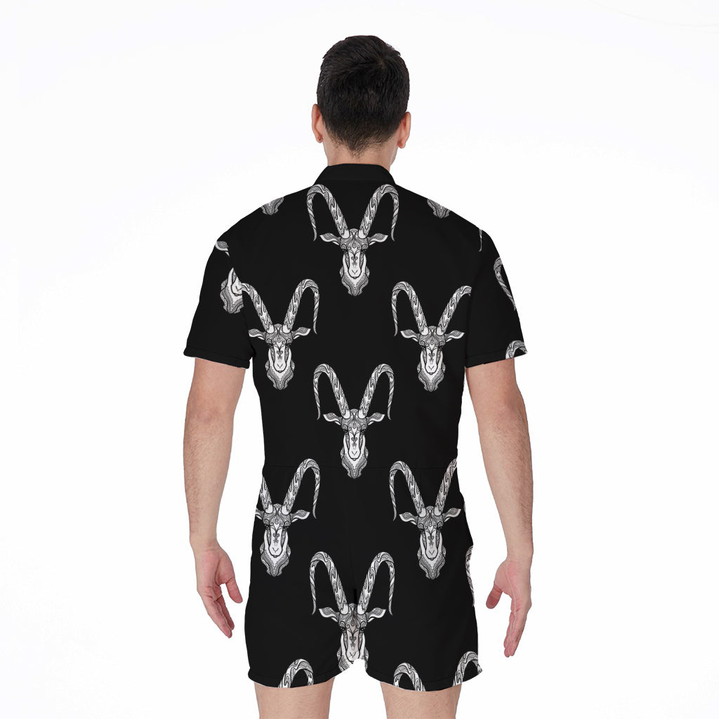 White And Black Capricorn Sign Print Men's Rompers