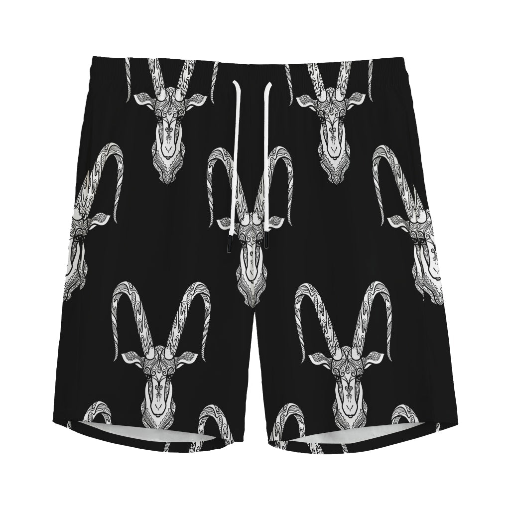 White And Black Capricorn Sign Print Men's Sports Shorts