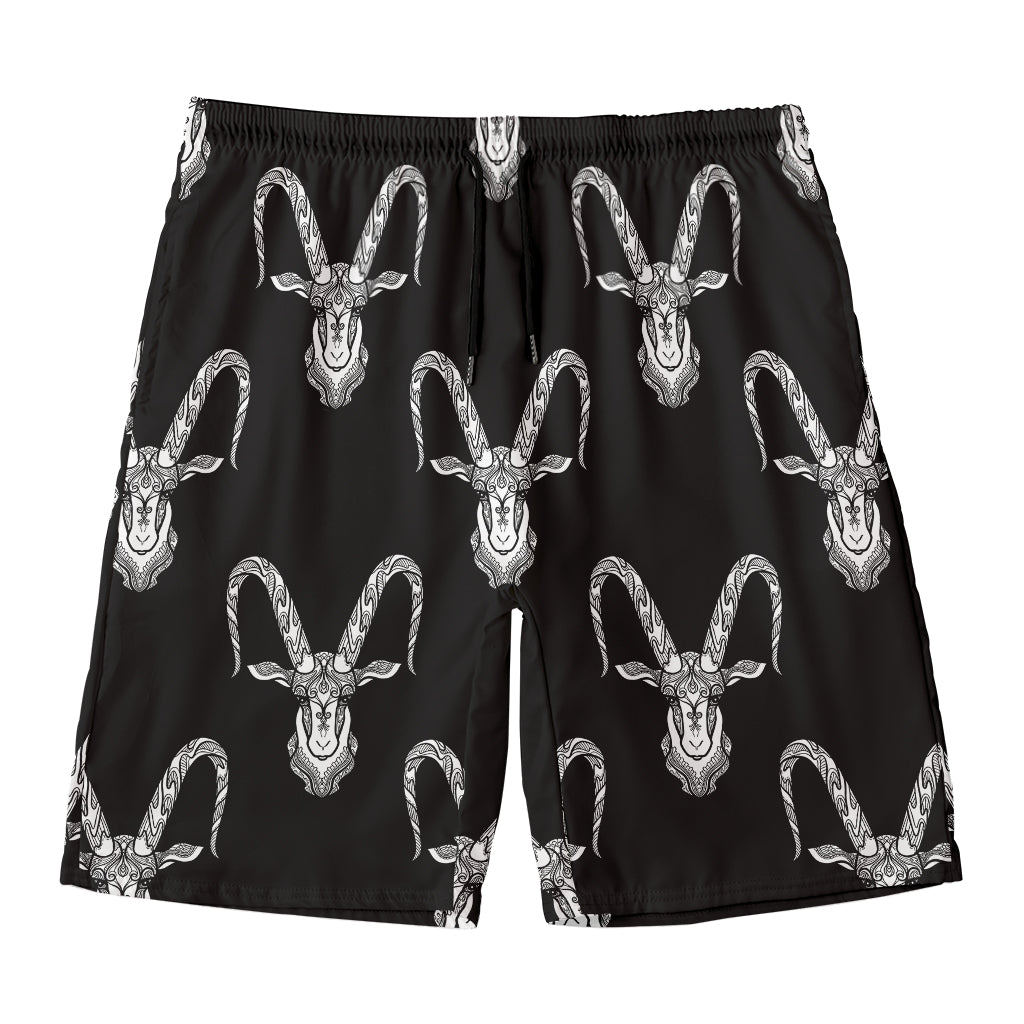 White And Black Capricorn Sign Print Men's Swim Trunks