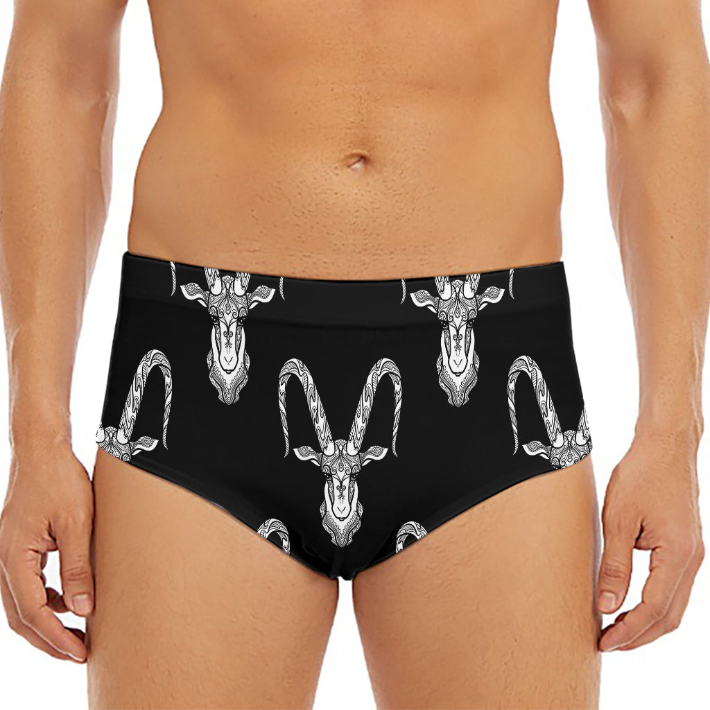 White And Black Capricorn Sign Print Men's Triangle Swim Briefs
