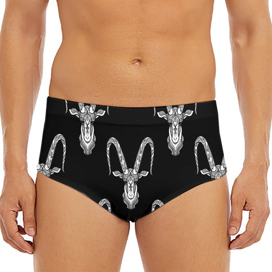 White And Black Capricorn Sign Print Men's Triangle Swim Briefs