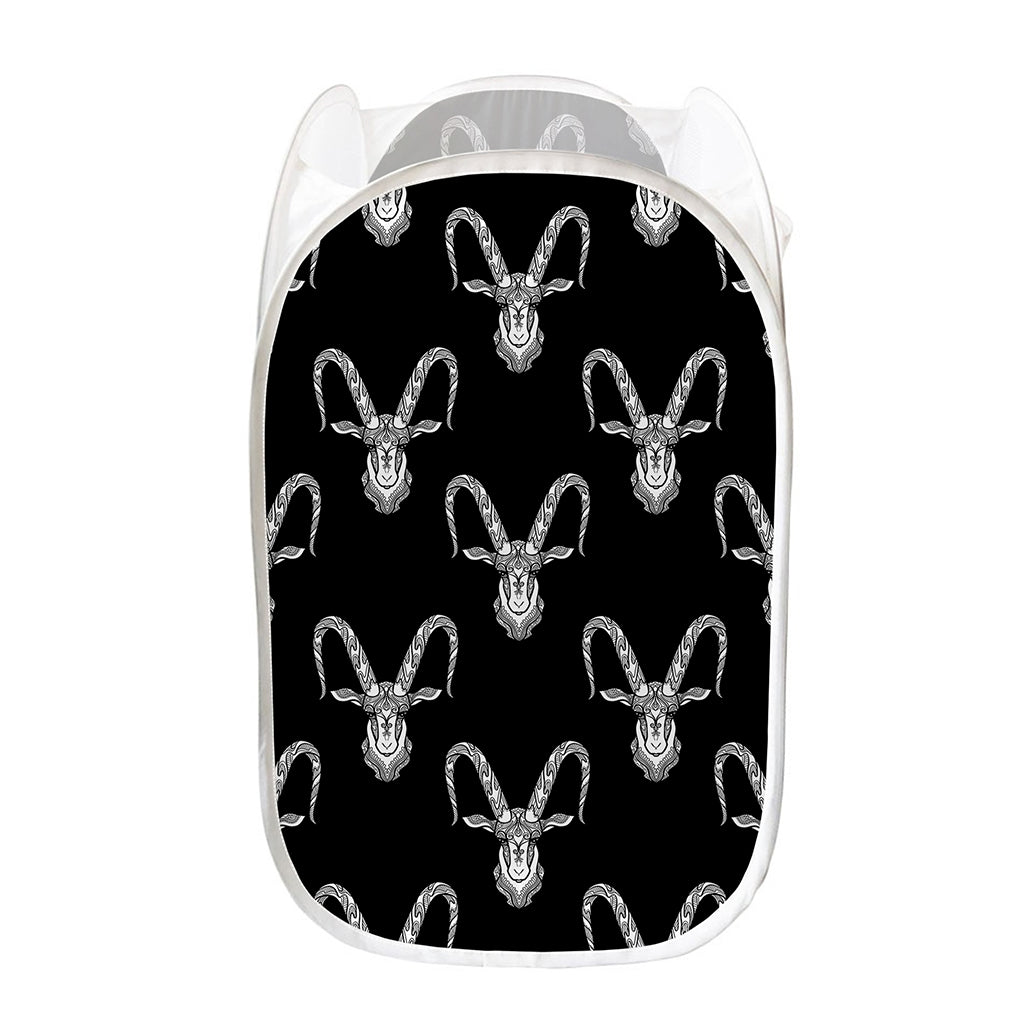 White And Black Capricorn Sign Print Mesh Laundry Hamper