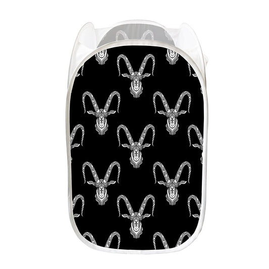 White And Black Capricorn Sign Print Mesh Laundry Hamper