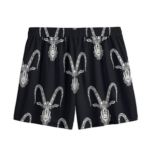 White And Black Capricorn Sign Print Mesh Shorts