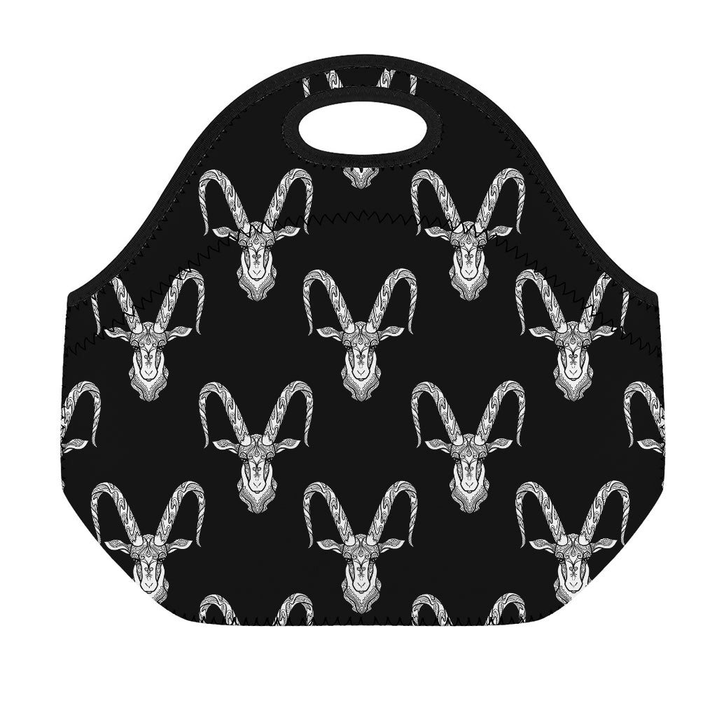 White And Black Capricorn Sign Print Neoprene Lunch Bag