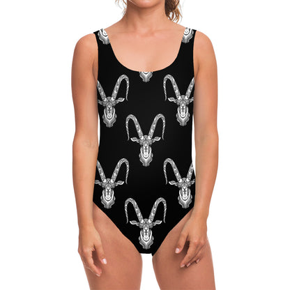 White And Black Capricorn Sign Print One Piece Swimsuit