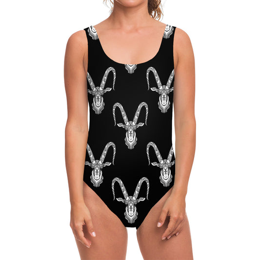 White And Black Capricorn Sign Print One Piece Swimsuit