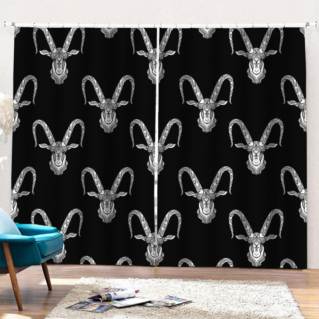 White And Black Capricorn Sign Print Pencil Pleat Curtains