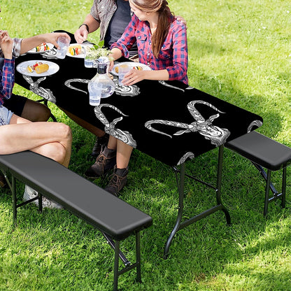 White And Black Capricorn Sign Print Picnic Table Cover