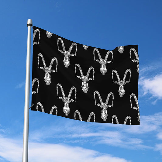 White And Black Capricorn Sign Print Polyester Flag