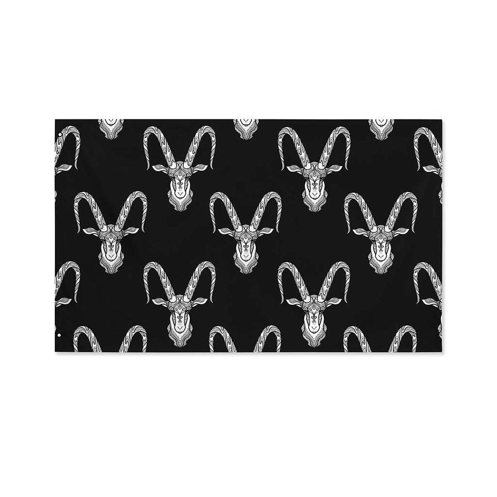 White And Black Capricorn Sign Print Polyester Flag