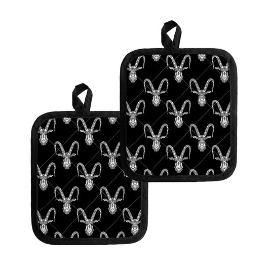 White And Black Capricorn Sign Print Pot Holders