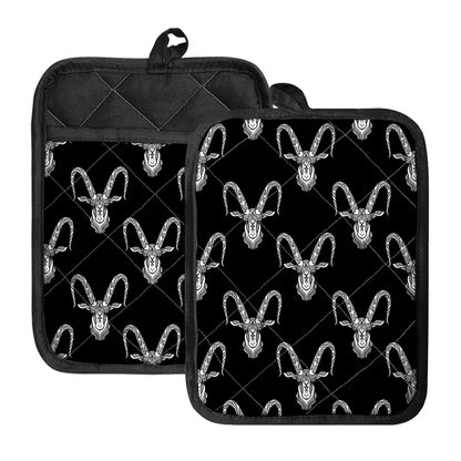 White And Black Capricorn Sign Print Pot Holders With Pocket