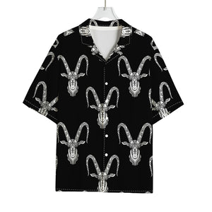 White And Black Capricorn Sign Print Rayon Hawaiian Shirt