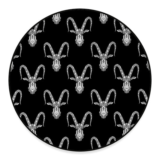 White And Black Capricorn Sign Print Round Floor Mat