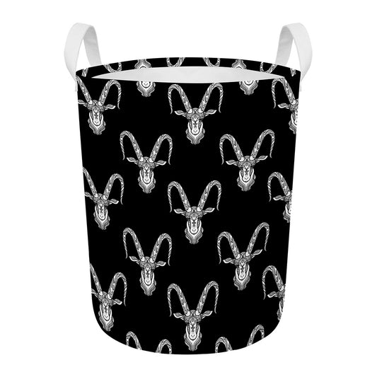 White And Black Capricorn Sign Print Round Laundry Basket