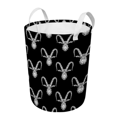 White And Black Capricorn Sign Print Round Laundry Basket