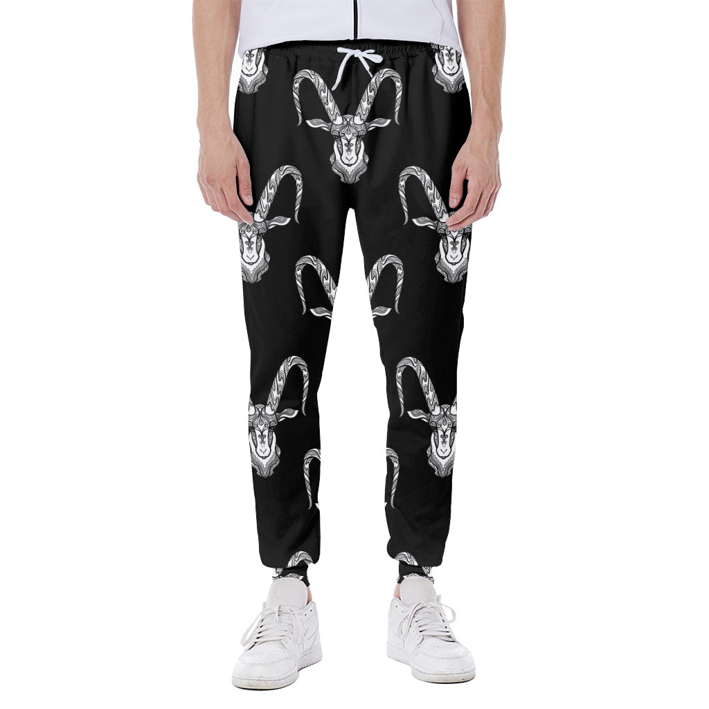 White And Black Capricorn Sign Print Scuba Joggers
