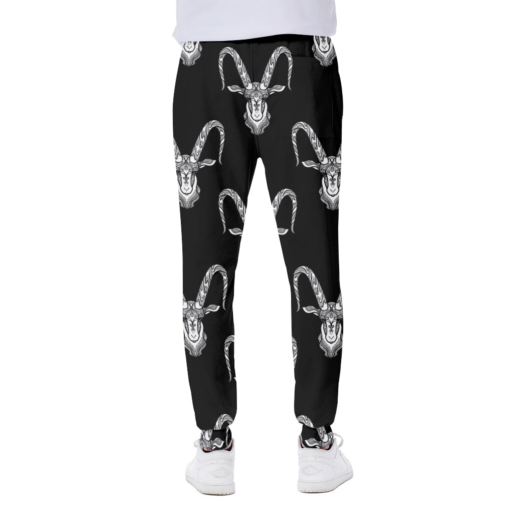 White And Black Capricorn Sign Print Scuba Joggers