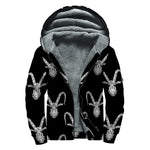 White And Black Capricorn Sign Print Sherpa Lined Zip Up Hoodie