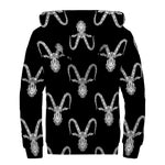 White And Black Capricorn Sign Print Sherpa Lined Zip Up Hoodie