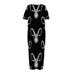 White And Black Capricorn Sign Print Short Sleeve Long Nightdress